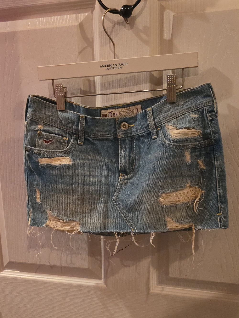Y2k Hollister Light Blue Distressed Denim Mini Skirt